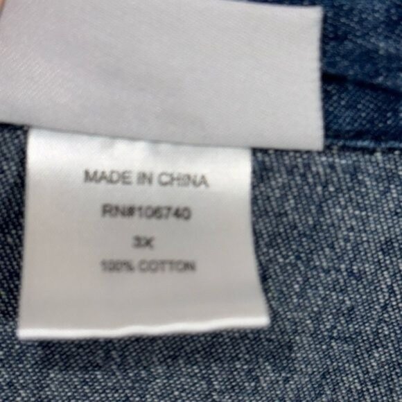 Country Store Denim Shirt With Plaid Sleeves Button-Down 3X 100% Cotton Womens - Picture 4 of 8